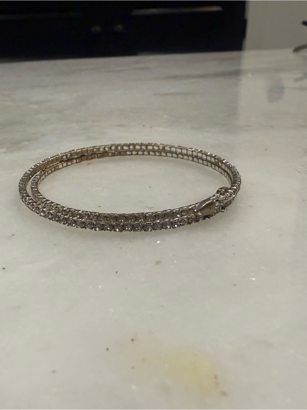 Silver Tone Rhinestone Double Wrap Bracelet